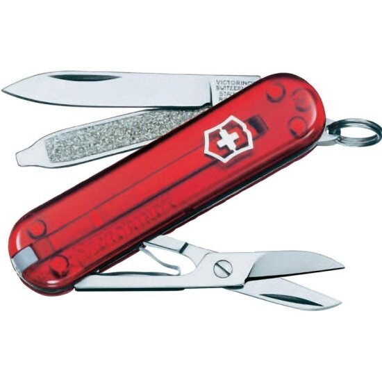 Нож-брелок VICTORINOX Classic SD, 58 мм, 7 функций, полупрозрачный красный