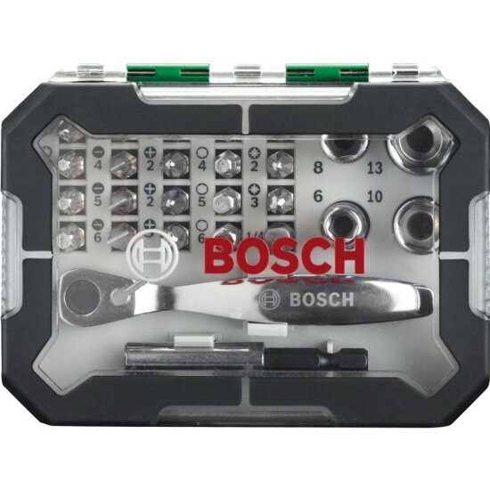 Набор бит BOSCH Promobasket-27 с трещеткой + угловая отвертка