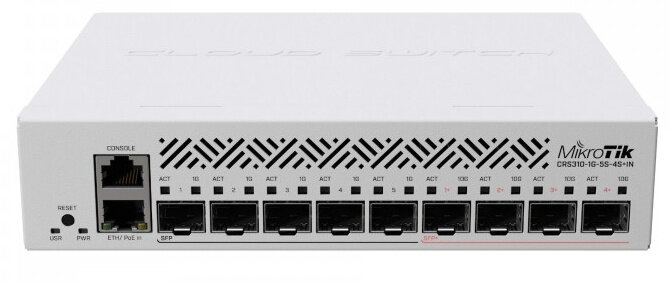 Коммутатор MikroTik NETFIBER 9 CRS310-1G-5S-4S+OUT (L3) 1x1Гбит/с 5SFP 4SFP+ 57W управляемый