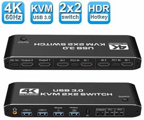 HDMI KVM-переключатель HDMI 2,0 USB 3,0 4K 120 Гц
