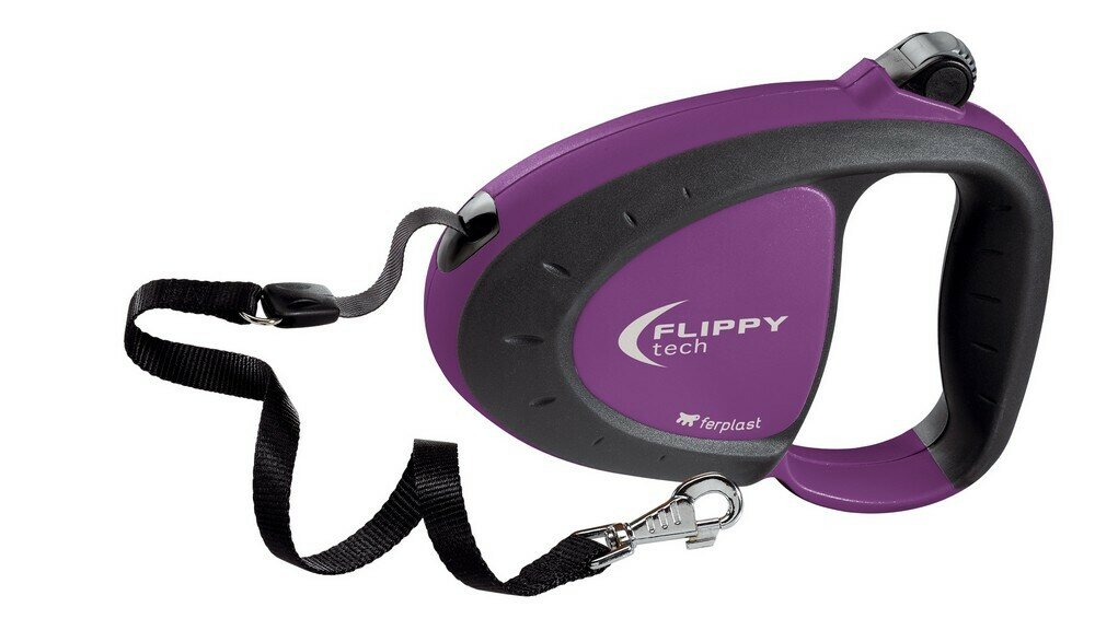 Поводок-рулетка для собак Ferplast Flippy Tech (M) 3 м./25 кг. (фиалковый, лента) - фотография № 2