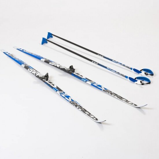 Лыжный комплект STC с креплениями 75 мм с палками 175 STEP Brados LS Blue
