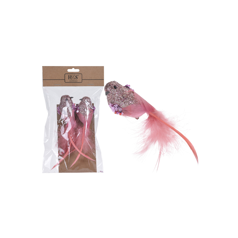 фото Набор декорация на клипсе Home Collection Pink New Year Розовый Новый год Птица 15х4х3,5см 2 шт