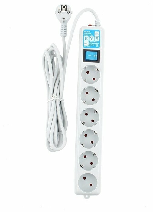 Сетевой фильтр Powercube SPL(5+1)-16B-P-3М-WHITE, 6 розеток, 3 м, белый