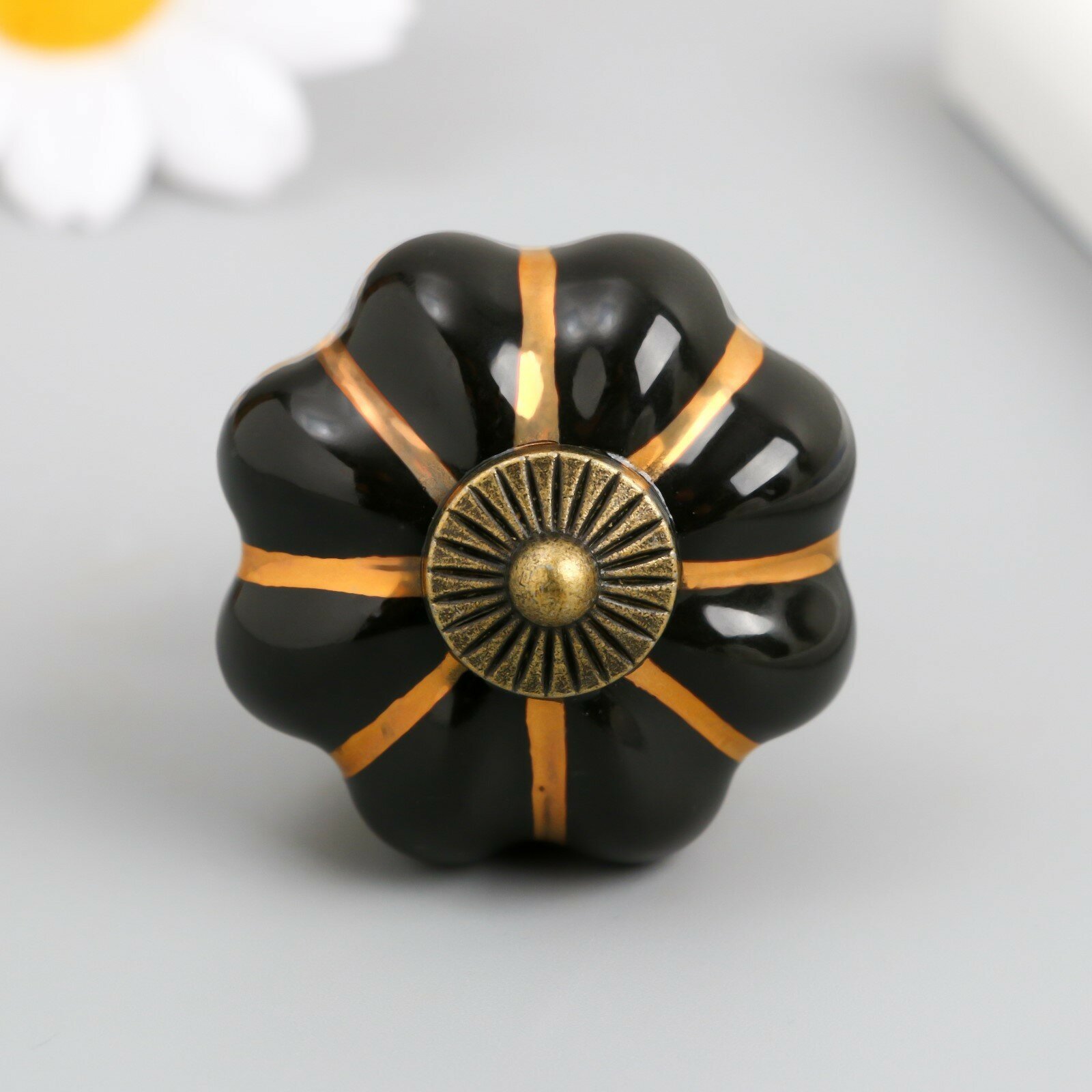 фото Ручка для шкатулки керамика, металл "Тыковка" чёрная 4х4х4 см 1шт.