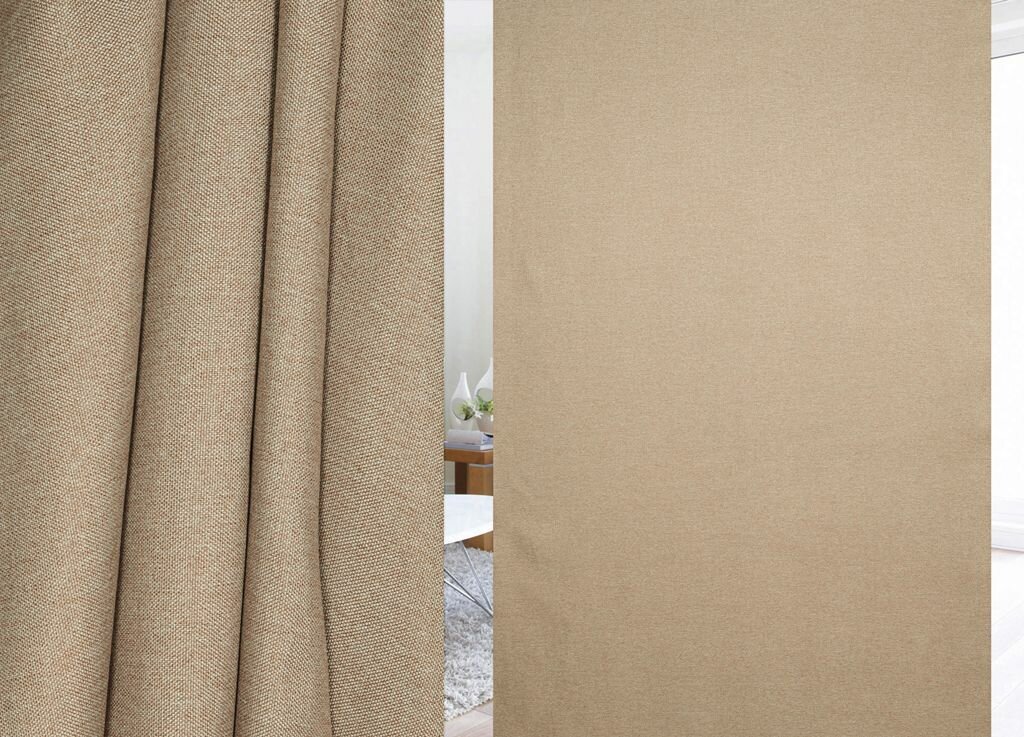 фото Ткань портьерная лен-рогожка однотонный 110136 бежевый 280 см