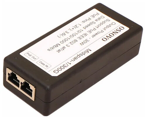 OSNOVO PoE-инжектор Gigabit Ethernet на 1 порт, мощность PoE - до 30W