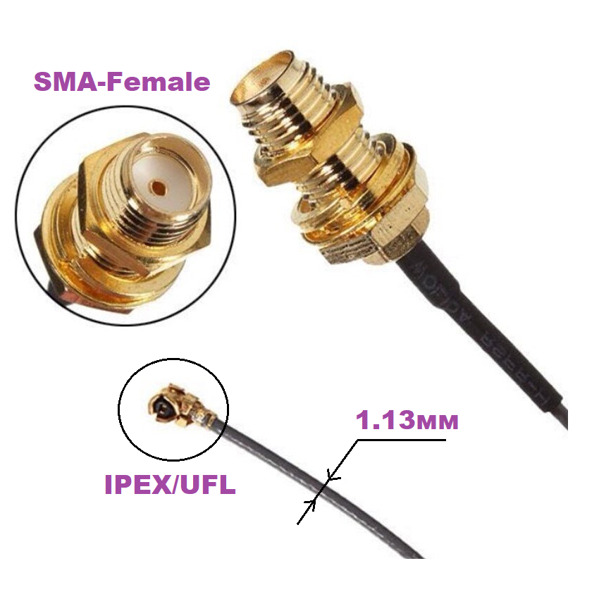 Кабель пигтейл IPEX/UFL Female - SMA Female 113мм для антенн Wi-Fi/GSM/2G/3G/4G длина 15 2 уки