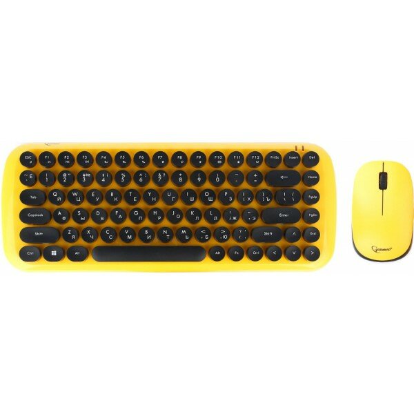 Комплект клавиатура+мышь беспроводные Gembird KBS-9000, 2.4ГГц, жёлт., 78 кл., 1600 DPI, бат.в компл.