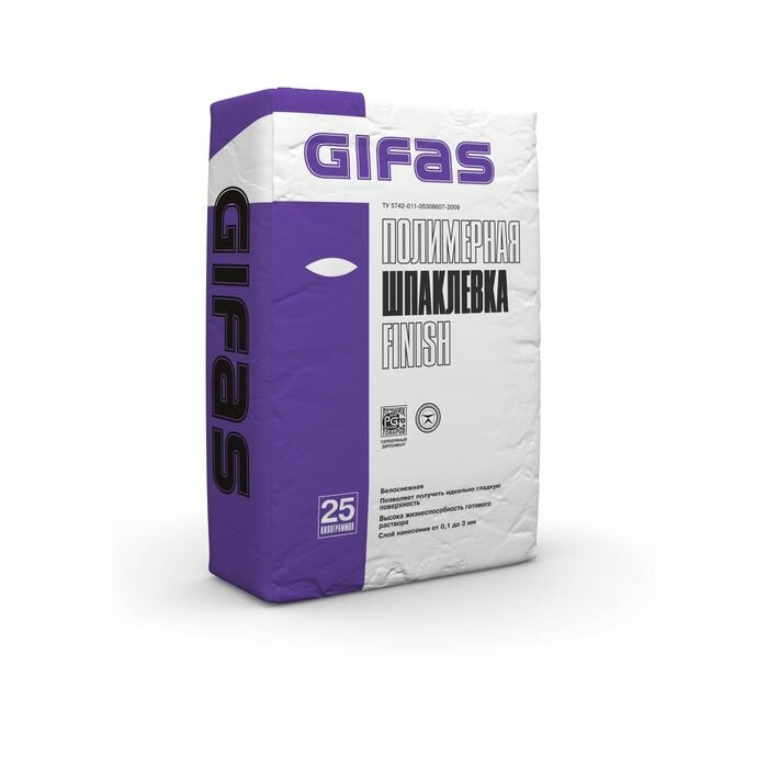 Шпатлёвка полимерная под покраску Gifas Finish, белоснежная, 25 кг (3 шт)