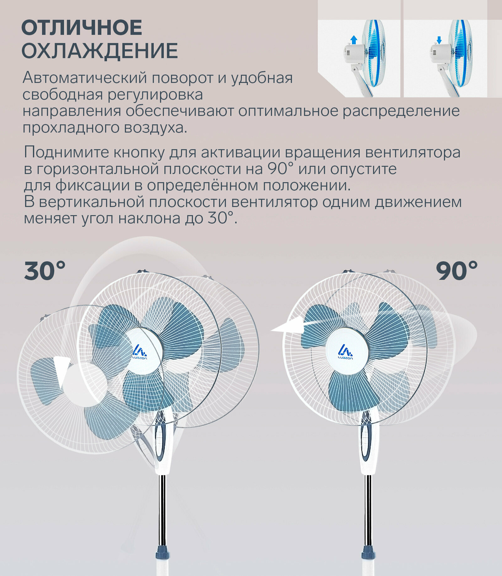 Напольный вентилятор LOF-01 4шт, напольный, 40 - 45 Вт, 3 режима, бело-синий, белый, синий - фотография № 12