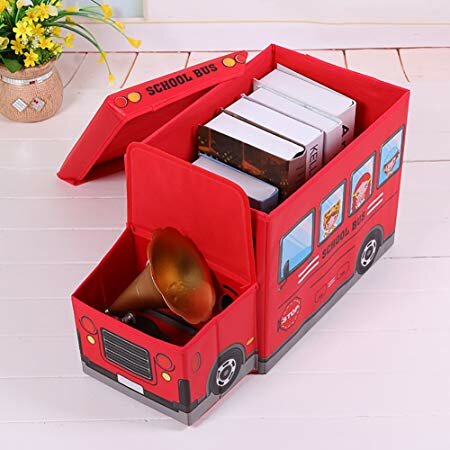 Ящик-пуф для игрушек "Школьный автобус" красный - фотография № 2