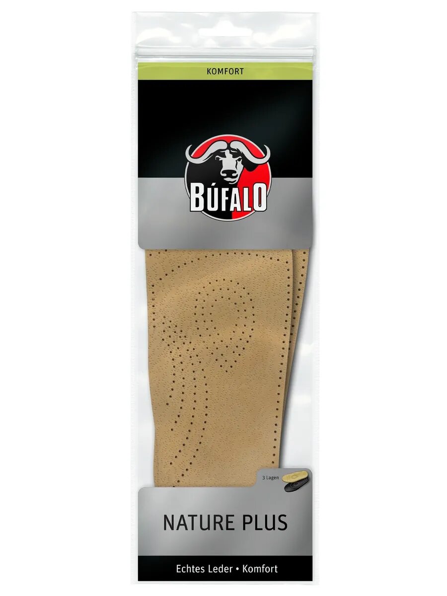 Bufalo "Nature Plus" стельки ортопедические (нат.кожа+супинатор+латекс+уголь) Размер 46