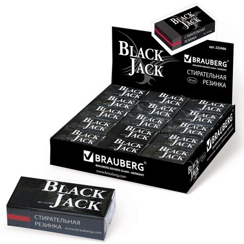 Ластик BRAUBERG BlackJack в карт трёхсл цвет чёрн