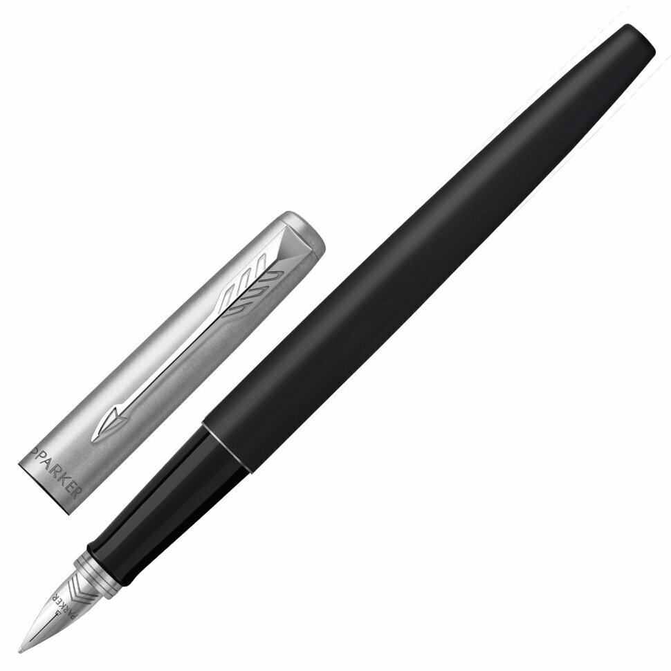 Ручка перьевая PARKER "Jotter Bond Street Black CT", копус черный, детали из нержавеющей стали, синяя, 2030947, 142943