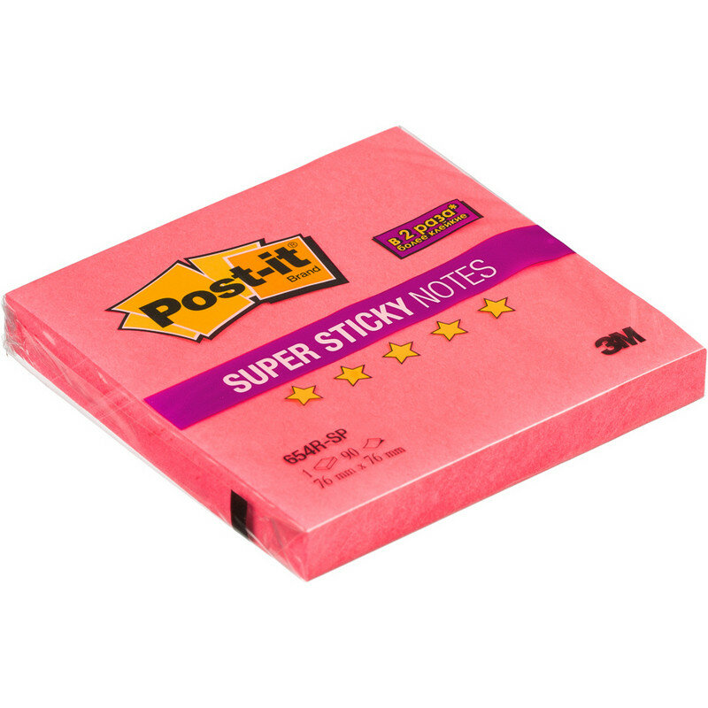 Стикеры Post-it 76x76 мм неоновые розовые (1 блок, 90 л) Post-it Super Sticky 7100062369 395540
