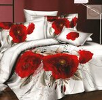 363 сатиновый комплект белья Karven (белый-красный), 1,5 спальный - изображение