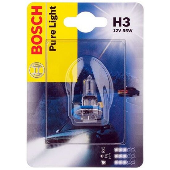 Лампа галогенная BOSCH H3 Pure Light 12V 55W, 1 шт., 1987301006