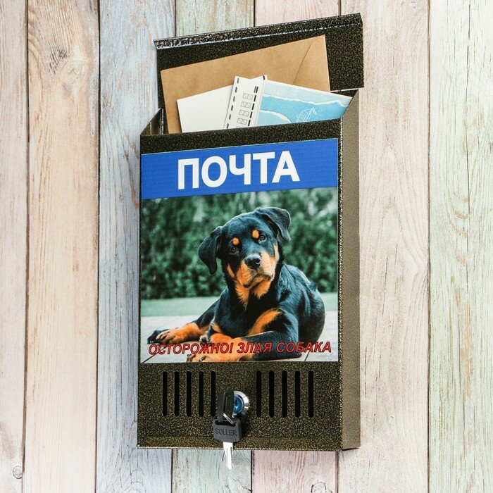 Ящик почтовый с замком, вертикальный, бронза, картинка микс - фотография № 2