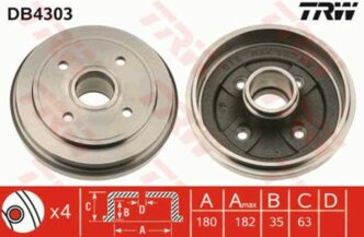 Барабан тормозной Opel Agila 00>07 Suzuki Alto VI/Ignis I/Wagon R+ 99>08 TRW DB4303