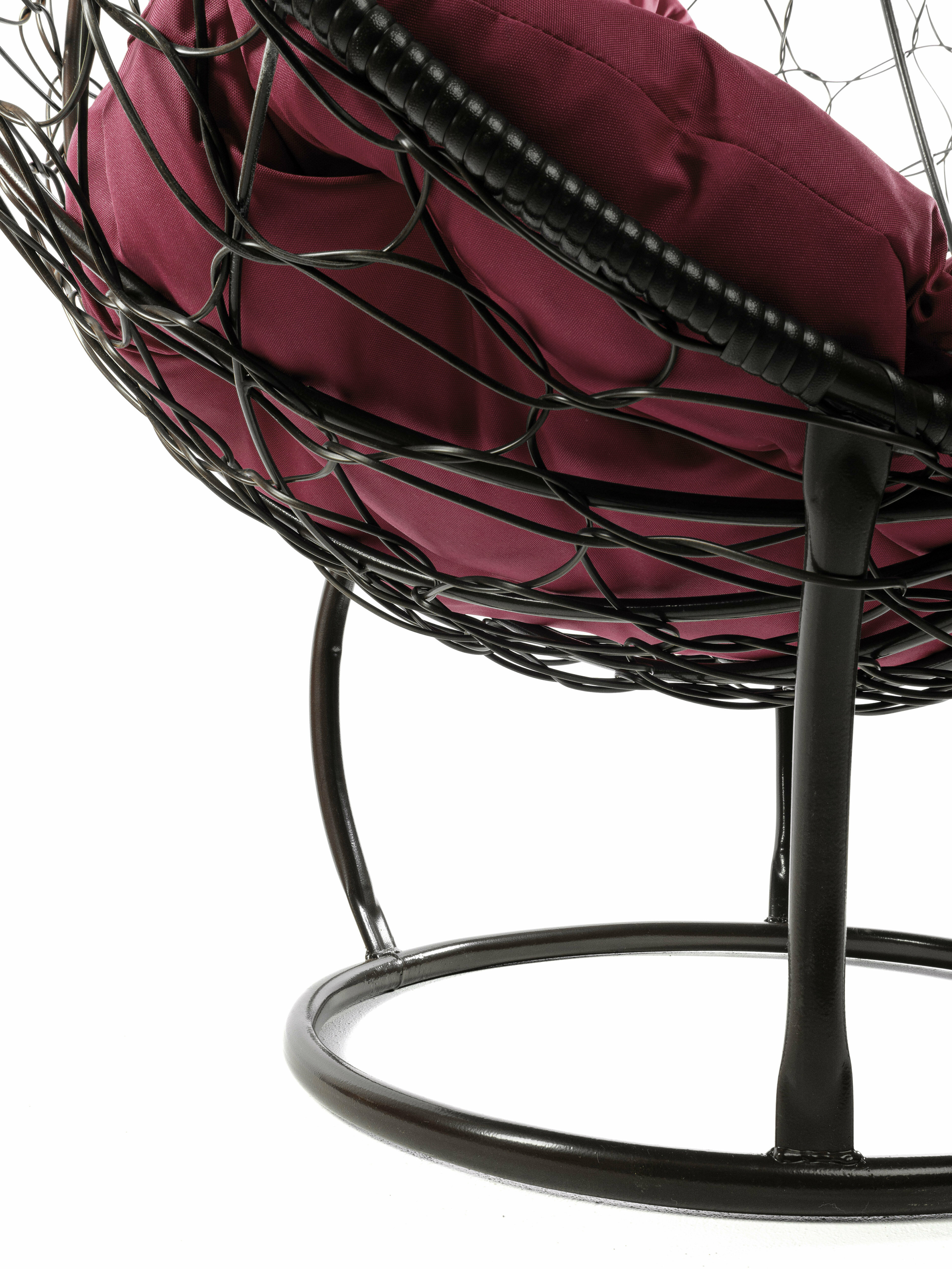 Кресло на подставке ротанг коричневый, бордовая подушка - фотография № 15