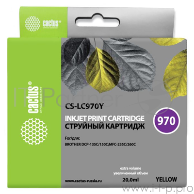 Картридж струйный Cactus Cs-lc970y желтый для Brother MFC-260c/235c/DCP-150c/135c (20мл) .