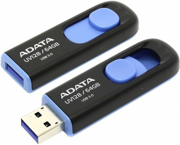 Флешка 64GB A-DATA UV128, USB 3.0, черный/синий AUV128-64G-RBE