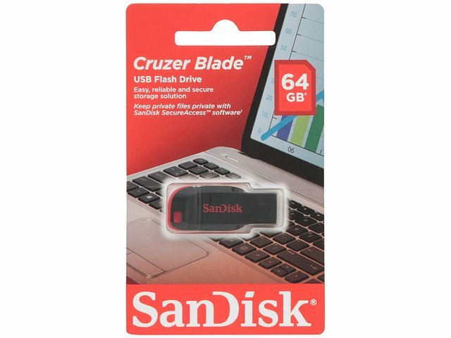 Накопитель USB flash SanDisk Накопитель USB flash 64ГБ SanDisk Cruzer Blade SDCZ50-064G-B35, черно-красный (USB2.0)