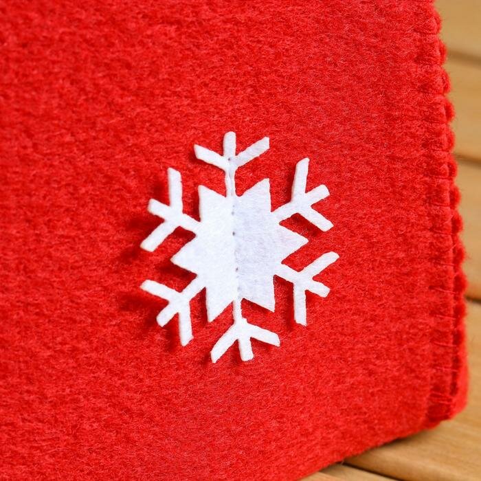 Набор банный подарочный "Зимушка" ( коврик, рукавица, шапка), войлок, красная - фотография № 3