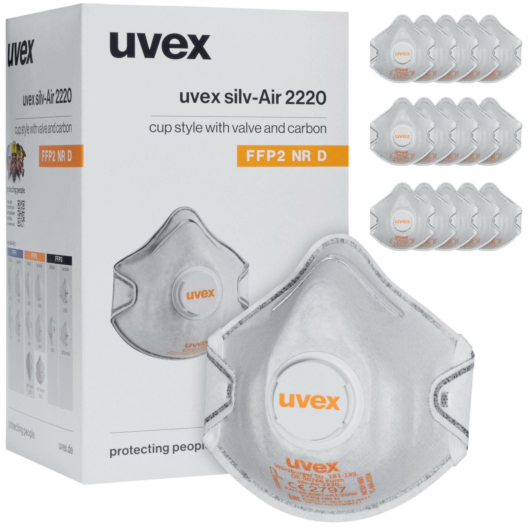 Полумаска фильтрующая uvex силв-Эйр 2220 FFP2 с клапаном и угольным фильтром формованная арт. 8732220