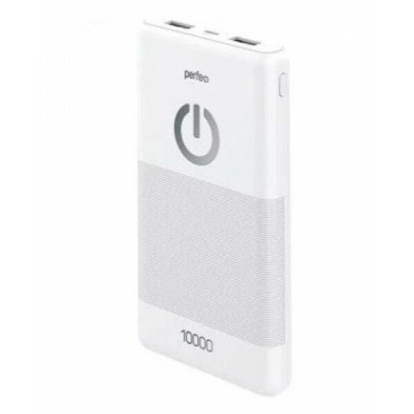 Powerbank Perfeo 10000 mah + Micro usb /In Micro usb /Out USB 1 А, 2.1A/ White (PF_B4297)