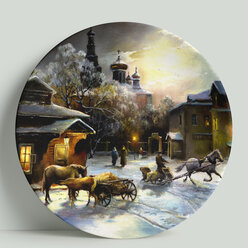 Декоративная тарелка Зима в деревне, 20 см