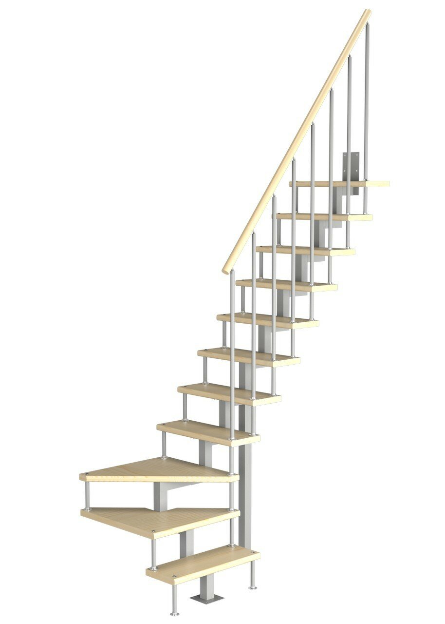 Модульная малогабаритная лестница Компакт (h 2475-2700 Серый Сосна Нержавеющая сталь)