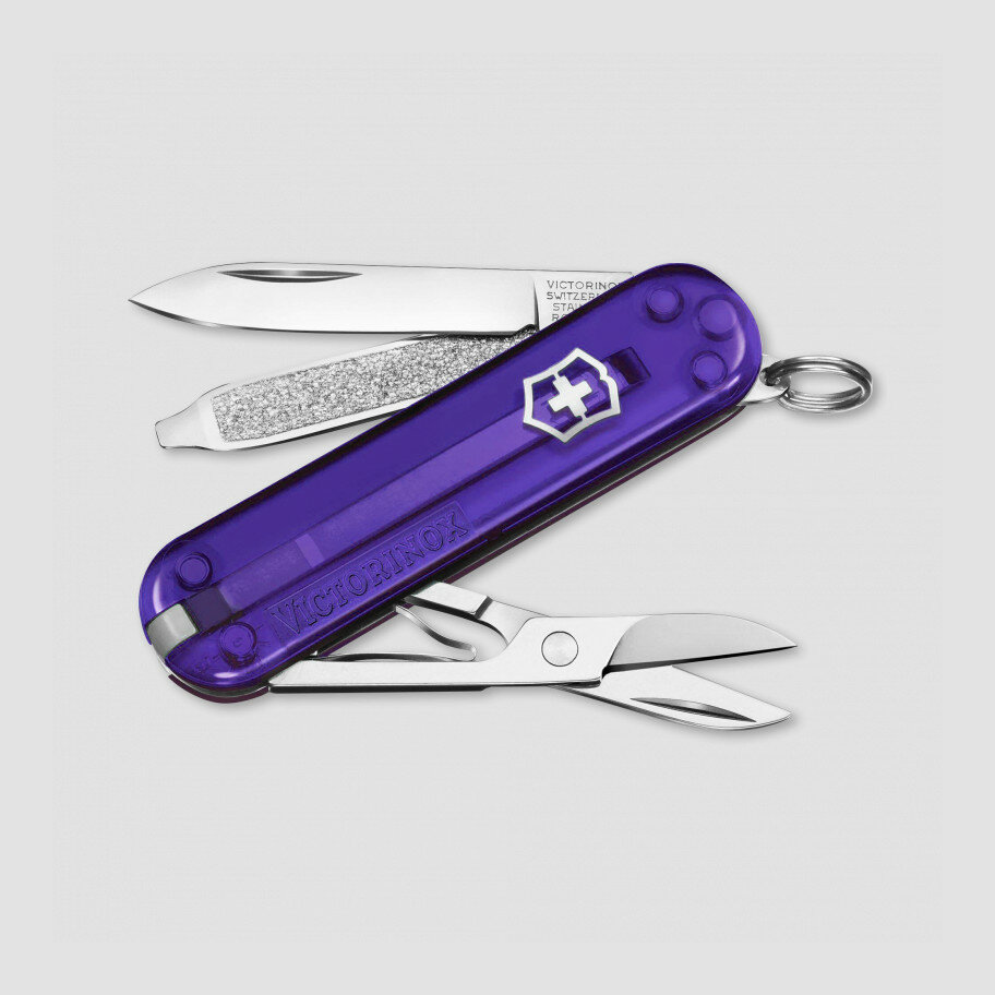 Нож швейцарский складной Victorinox «Classic SD Transparent Persian Indigo», 7 функций, длина клинка: 4.0 см 0.6223.T29G