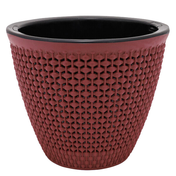 фото Кашпо для цветов пластиковое 1,6л d-16см "Ротанг" Бордо (чёрная вставка)