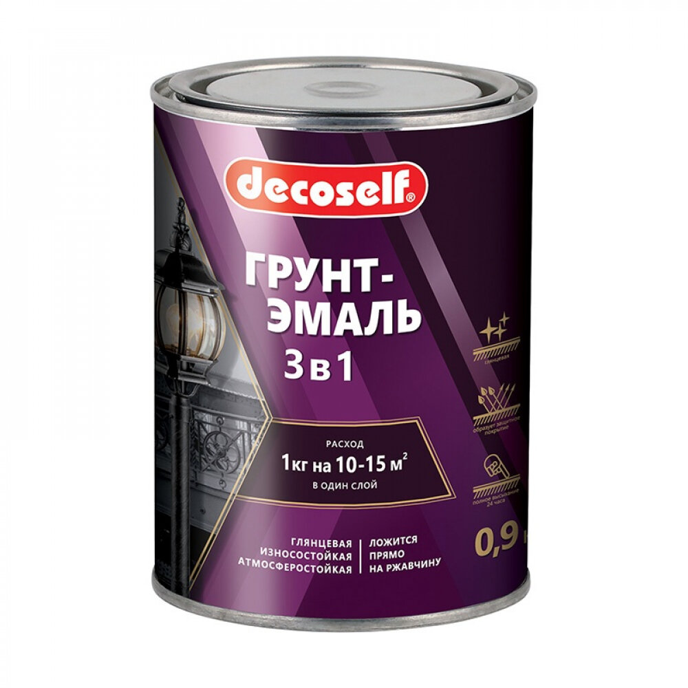 фото Пуфас Грунт-эмаль 3 в 1 серая глянц. Decoself 0,9кг тов-200094