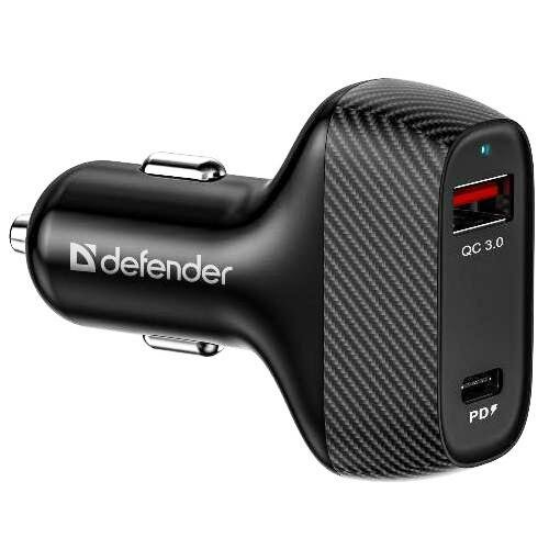 Автомобильное зарядное устройство Defender UCA-90 USB-порт + USB Type-C -порт 36W QuickCharge QC + PD