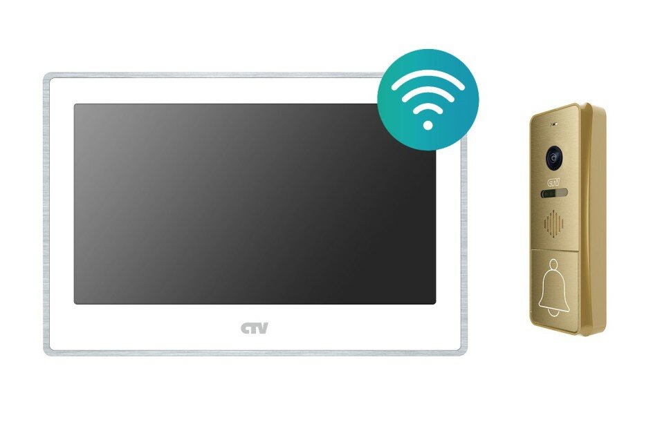 Комплект видеодомофона CTV-M5702 белый и CTV-D4004 золото