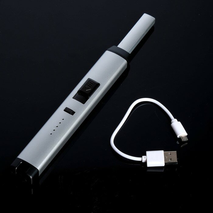 Зажигалка электронная, кухонная, USB, серебристая, 23х2.5х1.5 см - фотография № 1