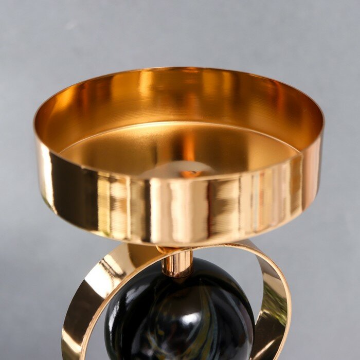 Подсвечник металл на 1 свечу "Два чёрных мраморных шара в сферах" золото 27х12х12 см - фотография № 5