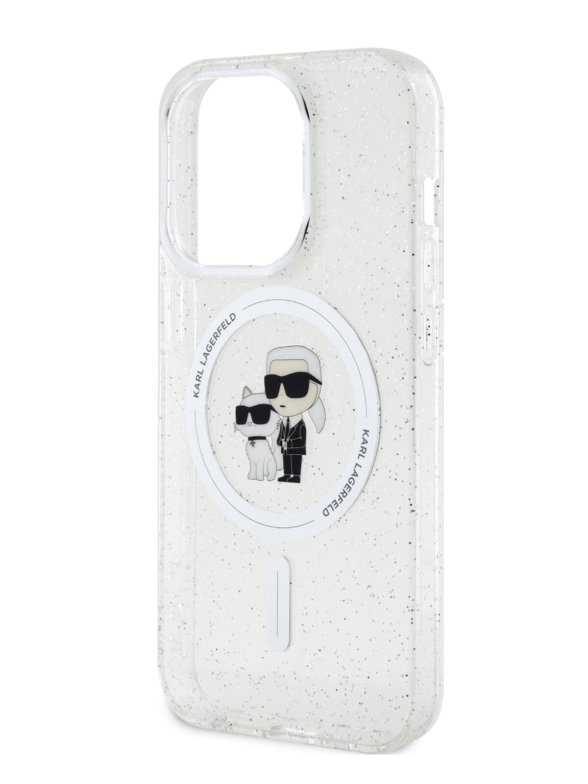 фото Lagerfeld для iPhone 14 Pro чехол PC/TPU NFT Karl & Choupette Hard Glitter Transp (MagSafe)