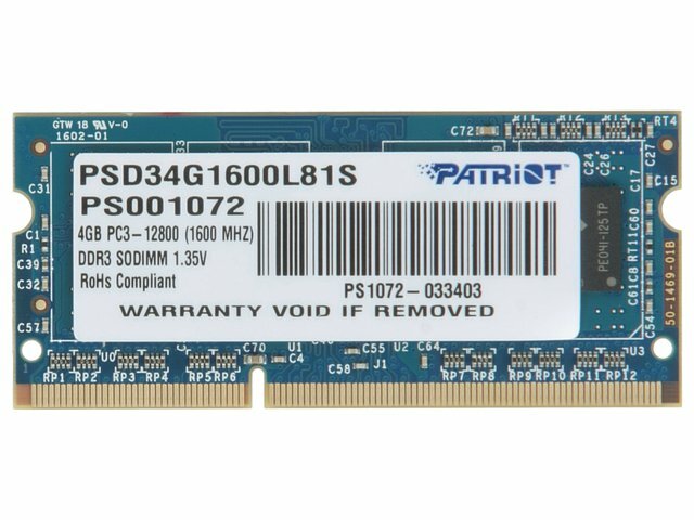 Модуль оперативной памяти Patriot Модуль оперативной памяти SO-DIMM 4ГБ DDR3L SDRAM Patriot PSD34G1600L81S (PC12800, 1600МГц, CL11) (ret)