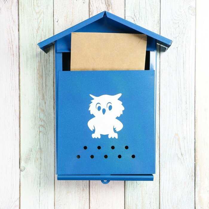 Ящик почтовый без замка (с петлёй), вертикальный, «Домик», синий - фотография № 1