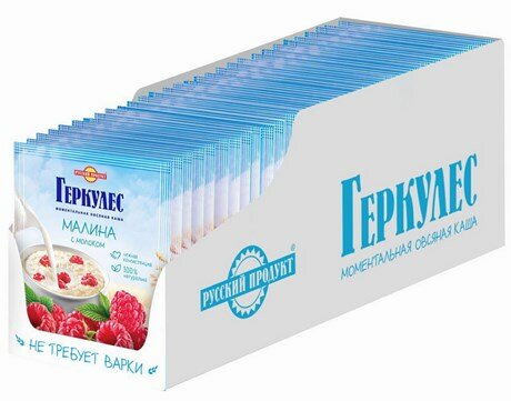 Каша овсяная Русский продукт геркулес малина-молоко, 35г - фотография № 3