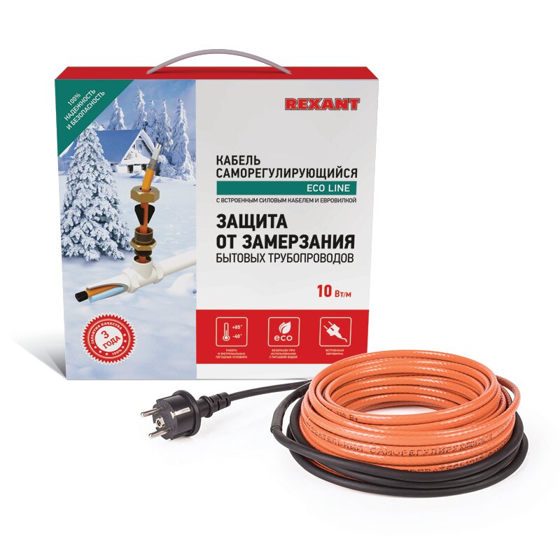 Rexant Кабель греющий саморегулирующийся REXANT 10HTM2-CT, в трубу, 4 м/40 Вт