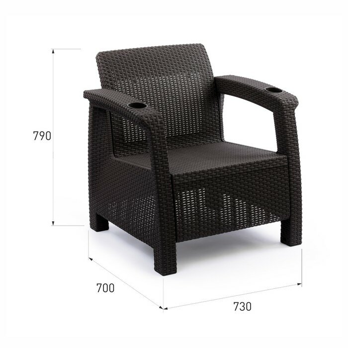 Комплект мебели: диван, 2 кресла, стол квадратный, коричневого цвета - фотография № 11
