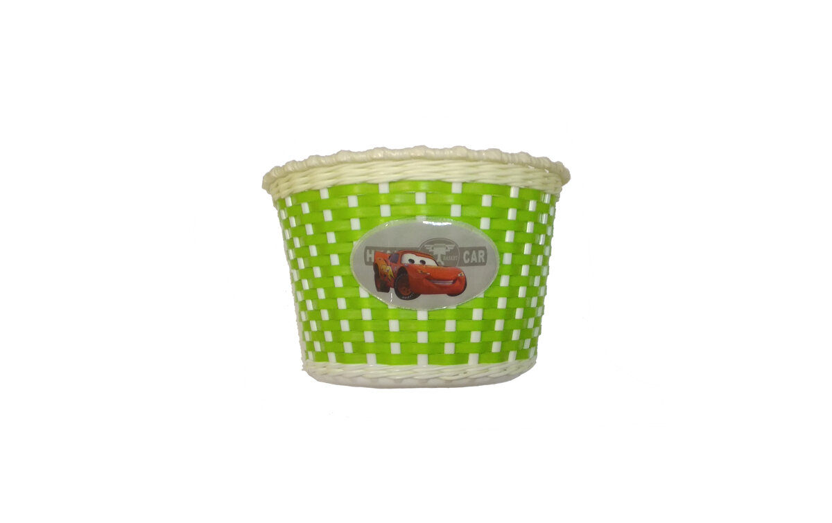 фото Корзина TRIX для детского велосипеда 12"-16", крепление на руль, 235х165х155мм, пластиковая, плетёная, бело-зелёная