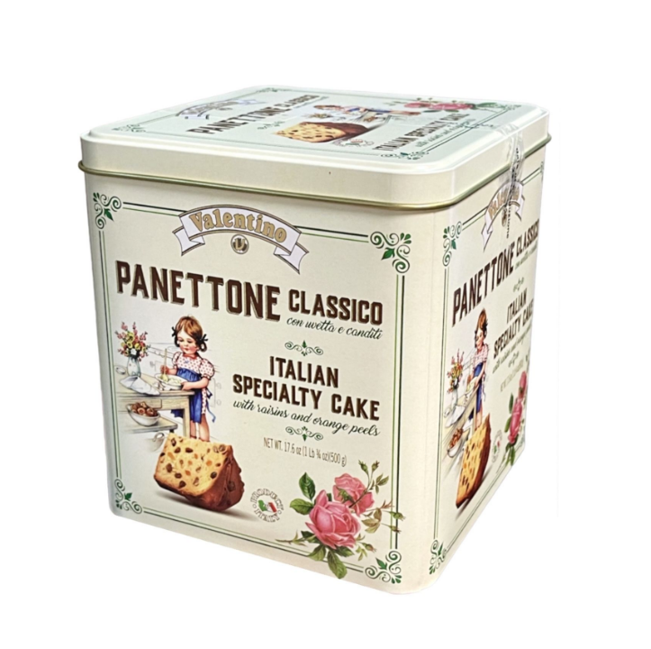 Кекс VALENTINO Panettone с изюмом и цукатами жесть, 500г, Италия