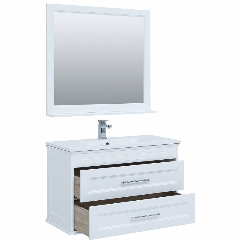 Комплект мебели для ванной Aquanet Бостон M 100 258284 подвесной Белый матовый - фотография № 4