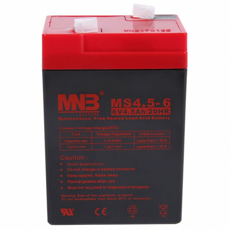 Аккумулятор MNB MS4.5-6 VRLA6-4.5 свинцово-кислотный (для электромобиля)